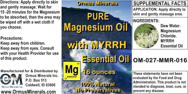 Ormus Minerals - Pure Magnesium Oil with Myrrh Essential Oil